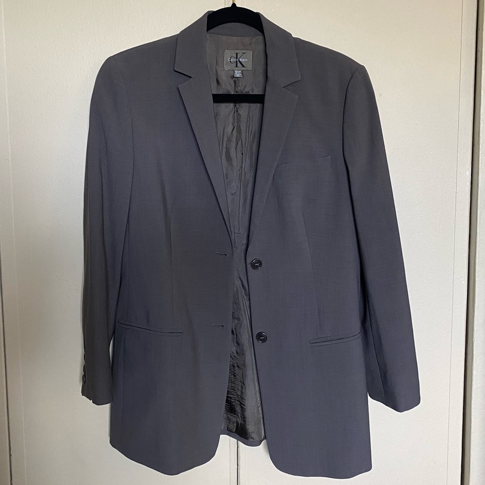 Grey Vintage Calvin Klein Boyfriend Blazer Jacket Size 8 Grey
